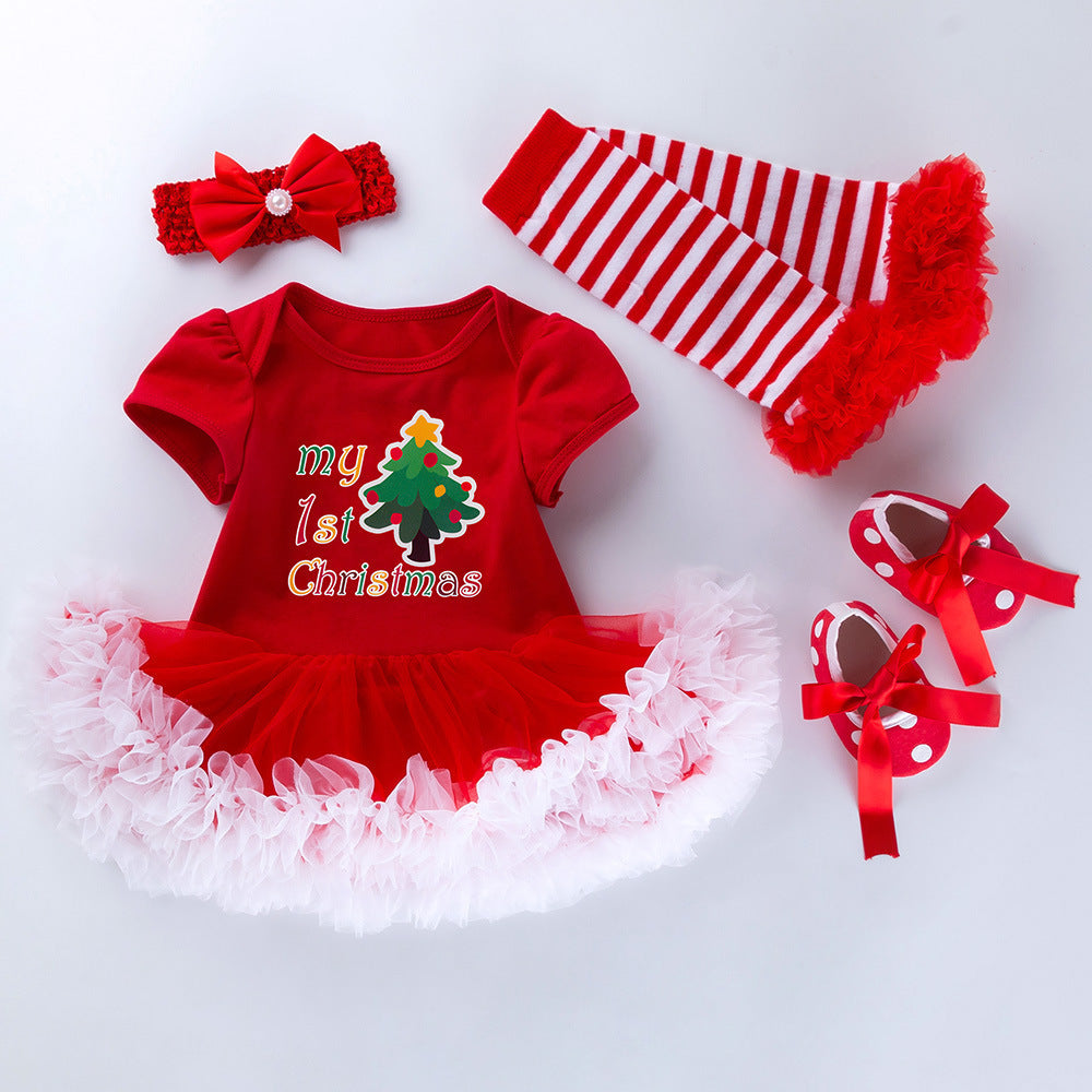 Children's Clothing Christmas Baby's Gown 4-piece Set