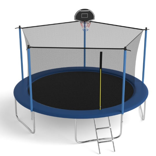 14 FT TRAMPOLINE INSIDE SAFETY NET WITH BASKETBALL HOOP