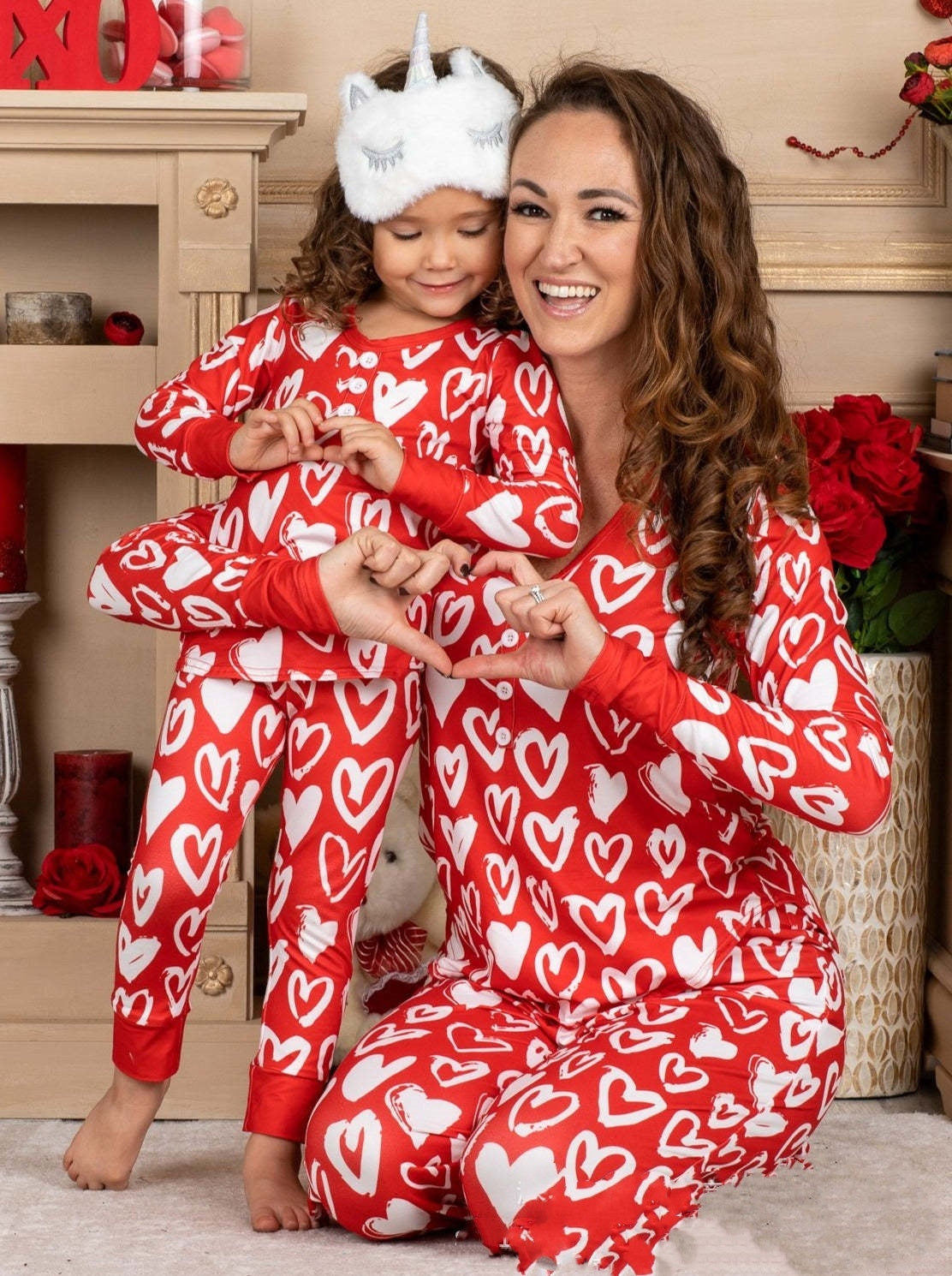 Beauty Clothing Valentine's Day Heart Printing Leisure Pajamas Pajamas Parent-child Suit