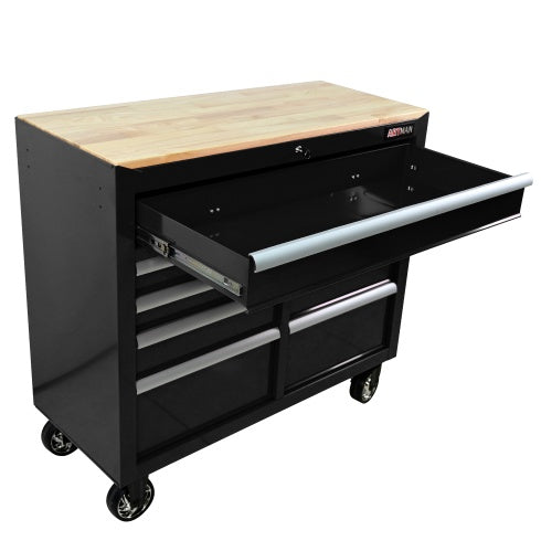 9 DRAWERS MULTIFUNCTIONAL TOOL CART WITH WHEELS AND WOODEN TOP