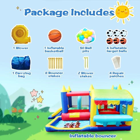 7 In 1 Inflatable Bounce House, Bouncy House With Ball Pit For Kids Indoor Outdoor Party Family Fun, Obstacles, Toddler Bouncy Castle With Ball Pit For Birthday Party Gifts