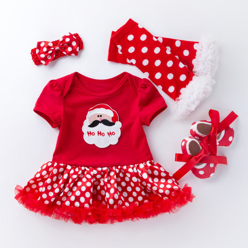 Children's Clothing Christmas Baby's Gown 4-piece Set