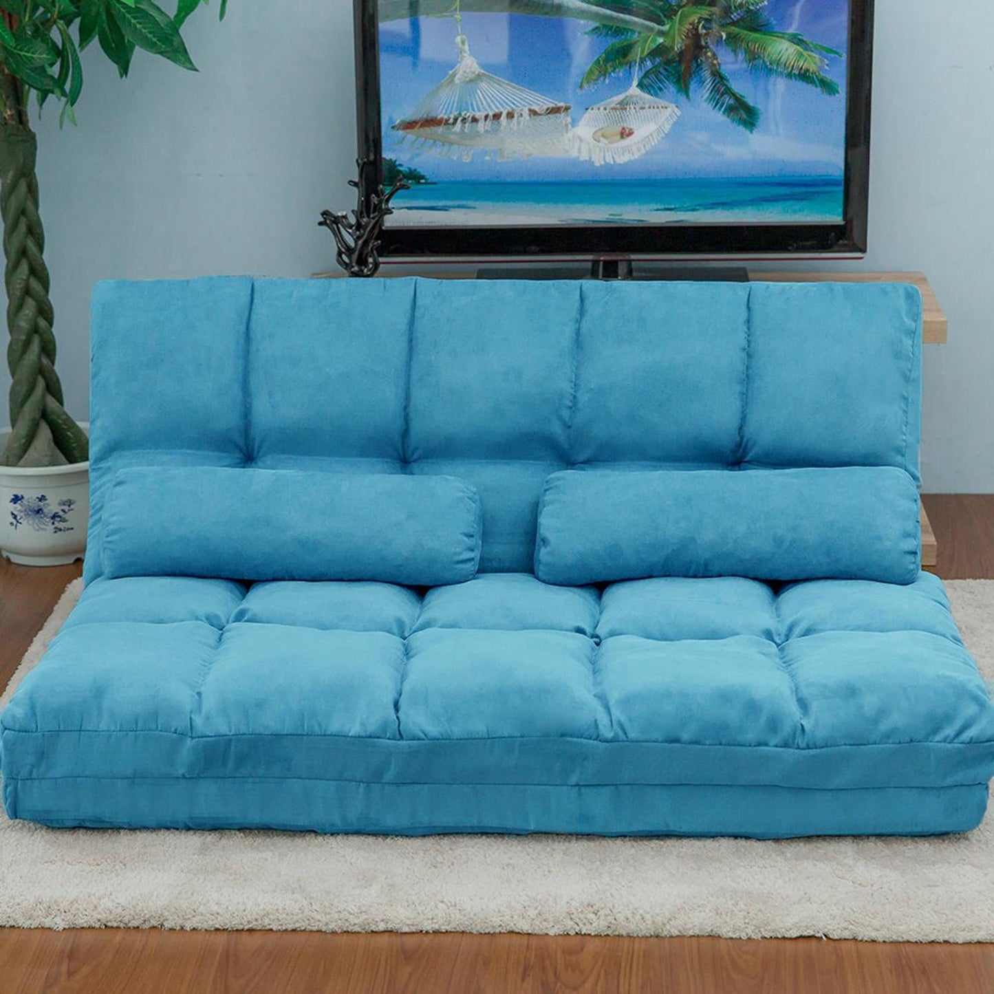 Double Chaise Longue, Sofa, Floor Sofa And Sofa With Two Pillows - Blue