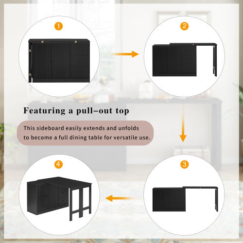 Dining Table And Adjustable Pull-out Tabletop