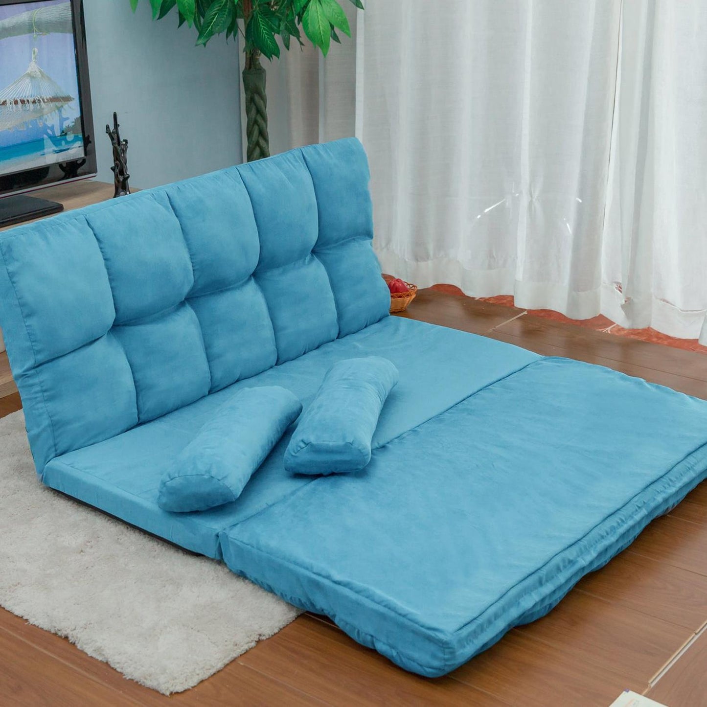 Double Chaise Longue, Sofa, Floor Sofa And Sofa With Two Pillows - Blue