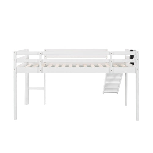 Twin Size Loft Bed Wood Bed With Slide, Stair And Chalkboard,White