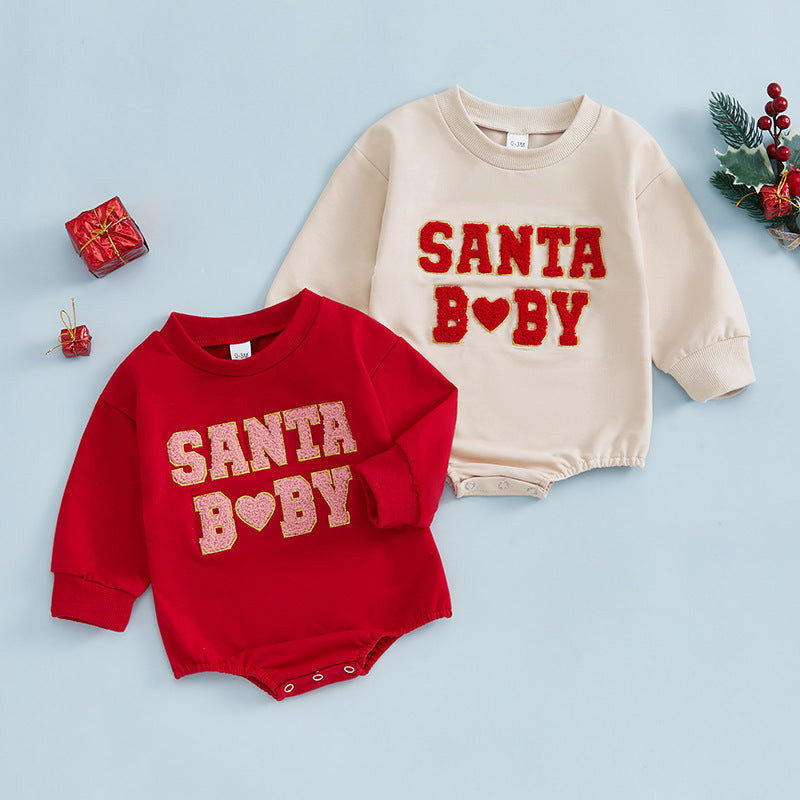 Christmas Clothes For Girls Boys Casual Sweatshirt Romper Cute Letter Long Sleeve Jumpsuit Newborn Bodysuits