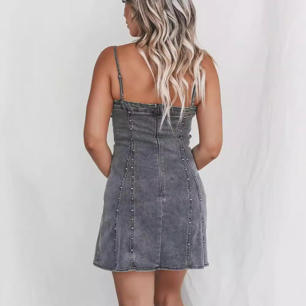 (Copy) Stretch Denim Sexy Bandeau Slim-fit Dress Women's Clothing