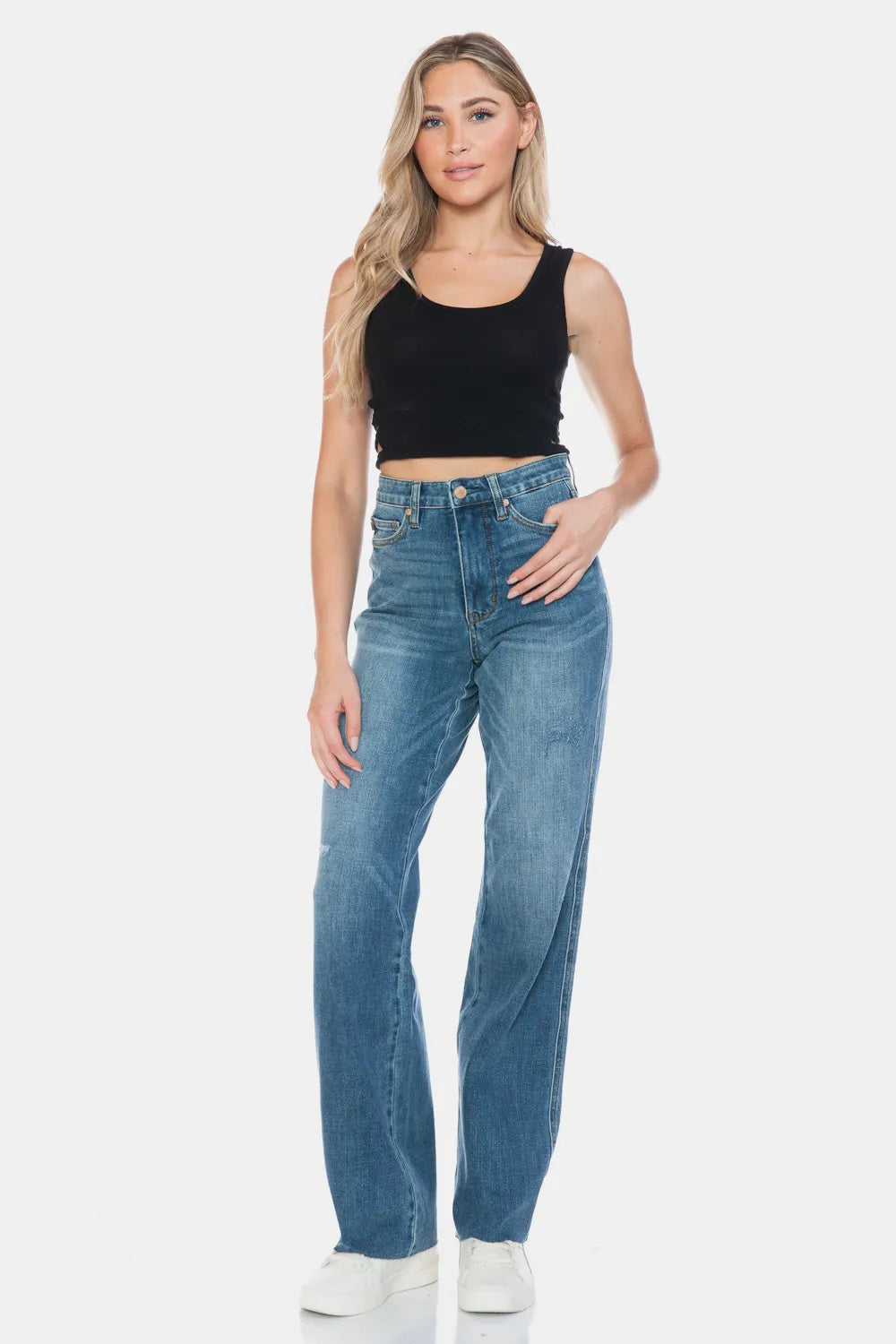 (Copy) Judy Blue Full Size Tummy Control Cut Raw Hem Straight Jeans