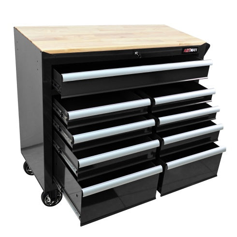 9 DRAWERS MULTIFUNCTIONAL TOOL CART WITH WHEELS AND WOODEN TOP