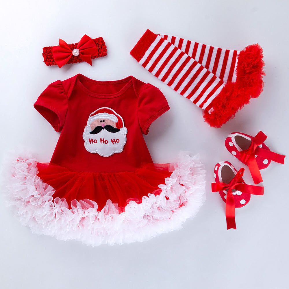 Children's Clothing Christmas Baby's Gown 4-piece Set