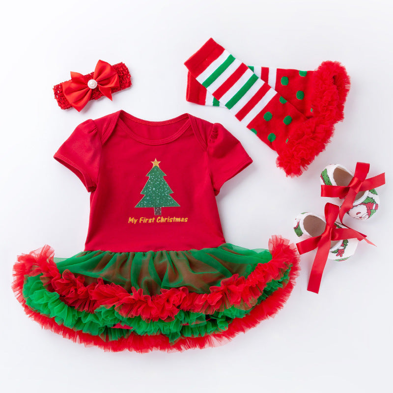 Children's Clothing Christmas Baby's Gown 4-piece Set