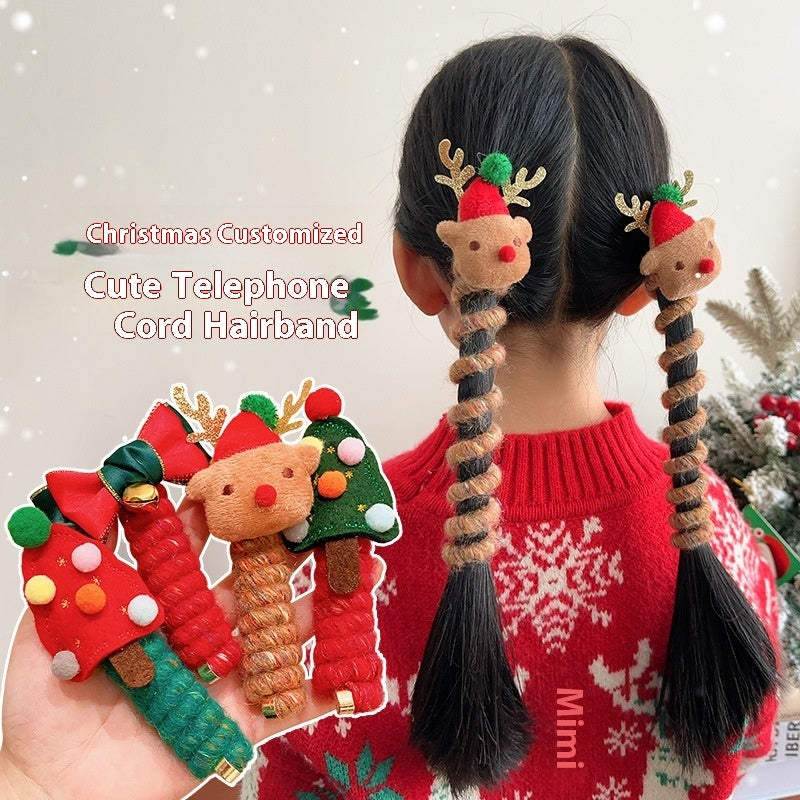 Cute Girls Elastic Rubber Band Christmas Children Telephone Wire Hair Spiral Coil Festive Dress Up Kid Hair Accessories Headwear