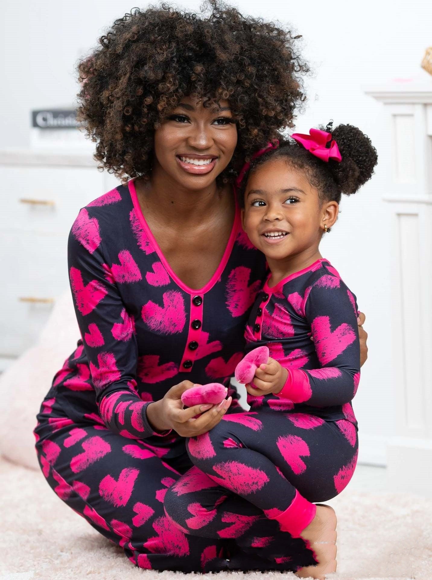 Beauty Clothing Valentine's Day Heart Printing Leisure Pajamas Pajamas Parent-child Suit