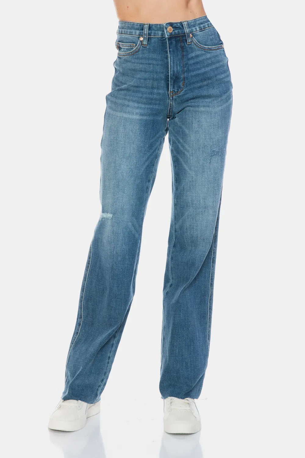 (Copy) Judy Blue Full Size Tummy Control Cut Raw Hem Straight Jeans