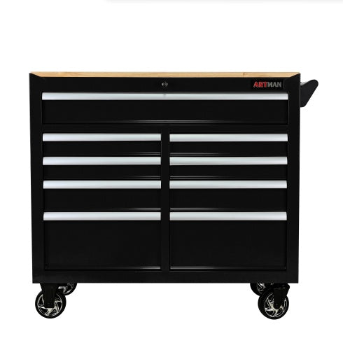 9 DRAWERS MULTIFUNCTIONAL TOOL CART WITH WHEELS AND WOODEN TOP